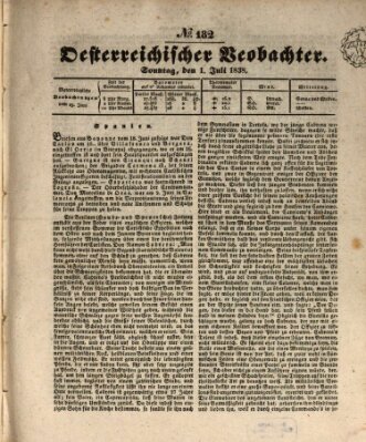Der Oesterreichische Beobachter Sonntag 1. Juli 1838