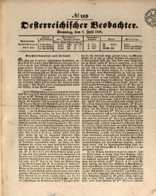 Der Oesterreichische Beobachter Sonntag 8. Juli 1838