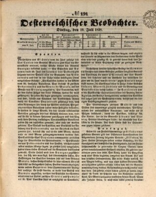 Der Oesterreichische Beobachter Dienstag 10. Juli 1838