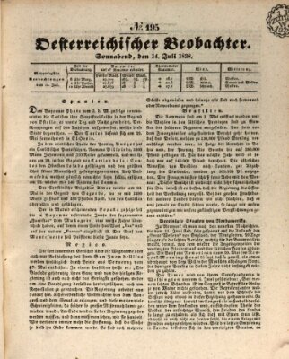 Der Oesterreichische Beobachter Samstag 14. Juli 1838
