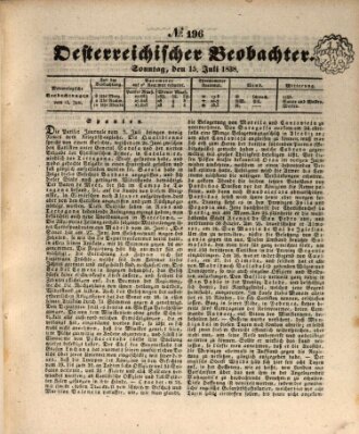 Der Oesterreichische Beobachter Sonntag 15. Juli 1838