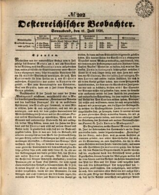 Der Oesterreichische Beobachter Samstag 21. Juli 1838