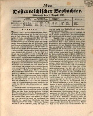 Der Oesterreichische Beobachter Mittwoch 1. August 1838