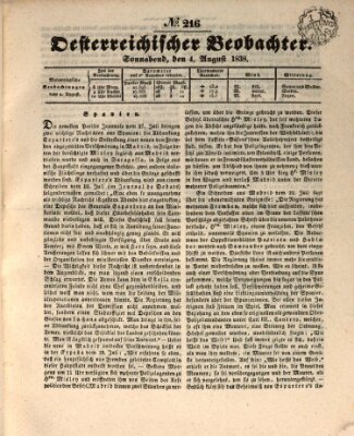 Der Oesterreichische Beobachter Samstag 4. August 1838