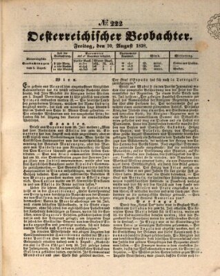 Der Oesterreichische Beobachter Freitag 10. August 1838