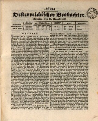 Der Oesterreichische Beobachter Sonntag 12. August 1838