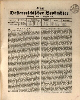 Der Oesterreichische Beobachter Montag 13. August 1838