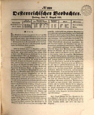 Der Oesterreichische Beobachter Freitag 17. August 1838