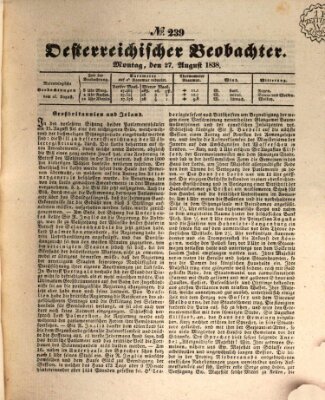 Der Oesterreichische Beobachter Montag 27. August 1838