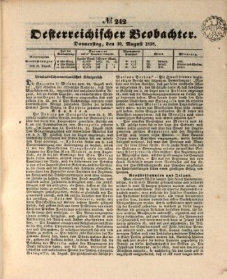 Der Oesterreichische Beobachter Donnerstag 30. August 1838