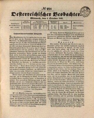 Der Oesterreichische Beobachter Mittwoch 3. Oktober 1838