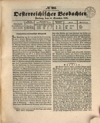 Der Oesterreichische Beobachter Freitag 12. Oktober 1838