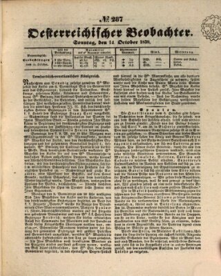 Der Oesterreichische Beobachter Sonntag 14. Oktober 1838