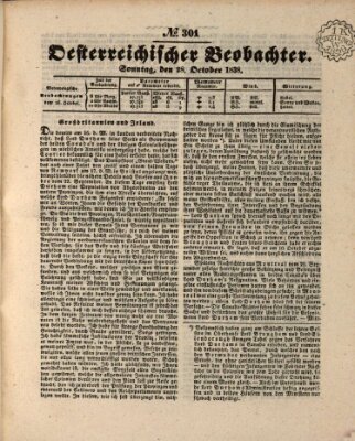 Der Oesterreichische Beobachter Sonntag 28. Oktober 1838