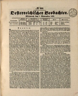 Der Oesterreichische Beobachter Mittwoch 7. November 1838