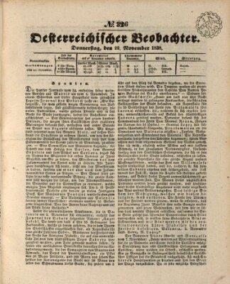 Der Oesterreichische Beobachter Donnerstag 22. November 1838