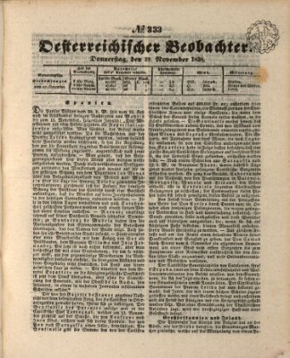 Der Oesterreichische Beobachter Donnerstag 29. November 1838