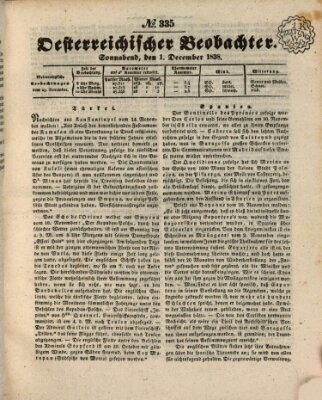 Der Oesterreichische Beobachter Samstag 1. Dezember 1838