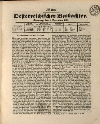 Der Oesterreichische Beobachter Sonntag 2. Dezember 1838