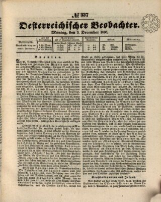 Der Oesterreichische Beobachter Montag 3. Dezember 1838