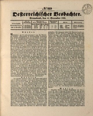 Der Oesterreichische Beobachter Samstag 15. Dezember 1838