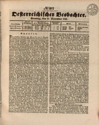 Der Oesterreichische Beobachter Sonntag 23. Dezember 1838