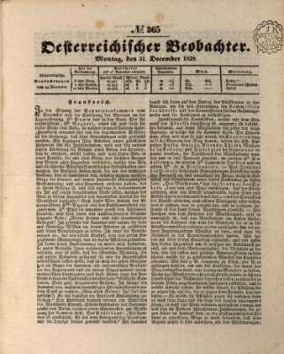 Der Oesterreichische Beobachter Montag 31. Dezember 1838