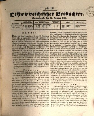 Der Oesterreichische Beobachter Samstag 12. Januar 1839