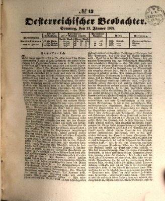 Der Oesterreichische Beobachter Sonntag 13. Januar 1839