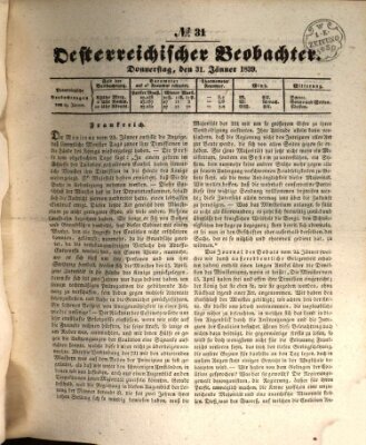 Der Oesterreichische Beobachter Donnerstag 31. Januar 1839