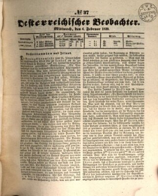 Der Oesterreichische Beobachter Mittwoch 6. Februar 1839