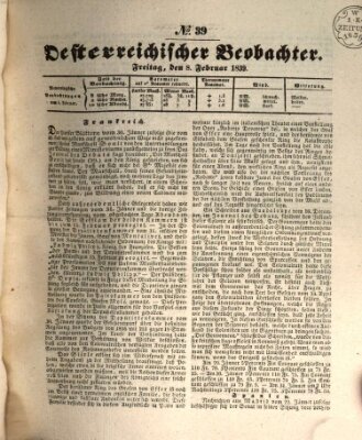 Der Oesterreichische Beobachter Freitag 8. Februar 1839