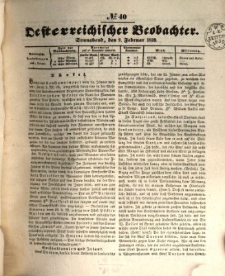 Der Oesterreichische Beobachter Samstag 9. Februar 1839