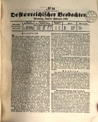 Der Oesterreichische Beobachter Sonntag 10. Februar 1839