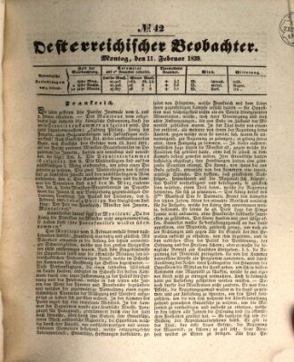 Der Oesterreichische Beobachter Montag 11. Februar 1839