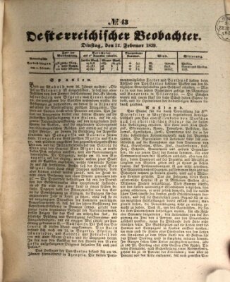 Der Oesterreichische Beobachter Dienstag 12. Februar 1839