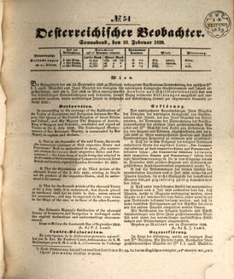 Der Oesterreichische Beobachter Samstag 23. Februar 1839