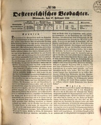 Der Oesterreichische Beobachter Mittwoch 27. Februar 1839