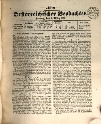 Der Oesterreichische Beobachter Freitag 1. März 1839