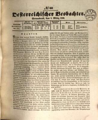 Der Oesterreichische Beobachter Samstag 9. März 1839