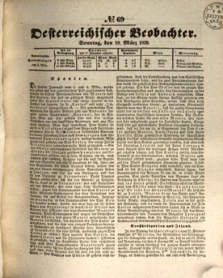 Der Oesterreichische Beobachter Sonntag 10. März 1839