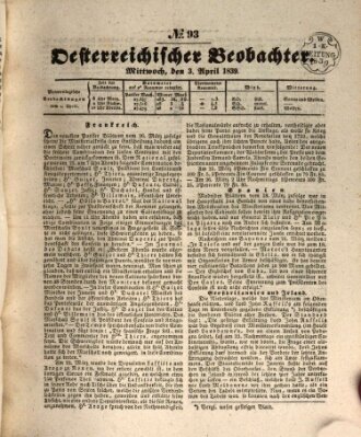 Der Oesterreichische Beobachter Mittwoch 3. April 1839