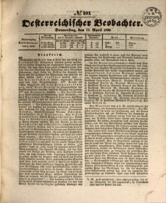 Der Oesterreichische Beobachter Donnerstag 11. April 1839