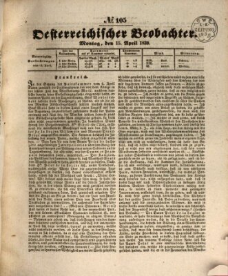 Der Oesterreichische Beobachter Montag 15. April 1839