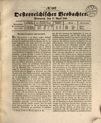 Der Oesterreichische Beobachter Mittwoch 17. April 1839