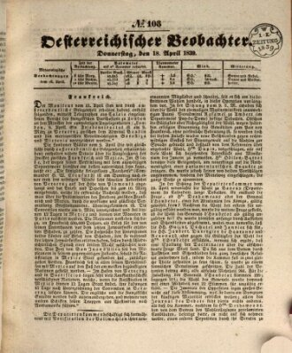 Der Oesterreichische Beobachter Donnerstag 18. April 1839