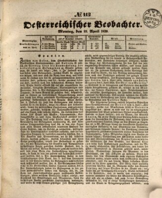 Der Oesterreichische Beobachter Montag 22. April 1839