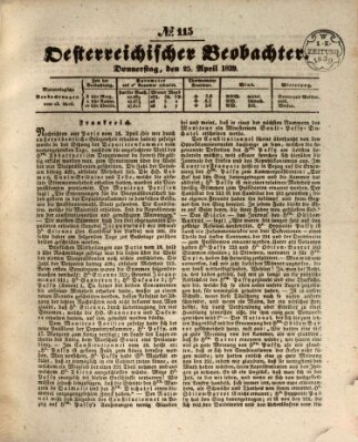 Der Oesterreichische Beobachter Donnerstag 25. April 1839