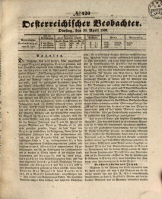 Der Oesterreichische Beobachter Dienstag 30. April 1839