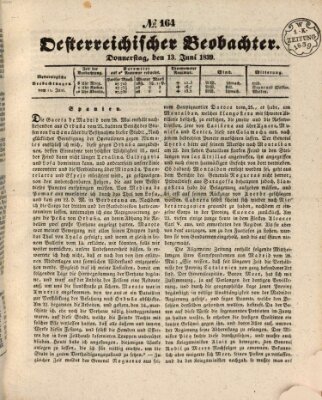 Der Oesterreichische Beobachter Donnerstag 13. Juni 1839